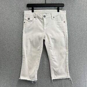 Kut from the Kloth Size 4 Nicole Crop White Raw Hem Denim Capri Jeans Casual